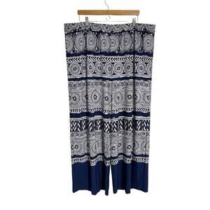 Chico's Palazzo Pants Plus Size 4 XXL Navy White Ikat Mandala Boho Resort
